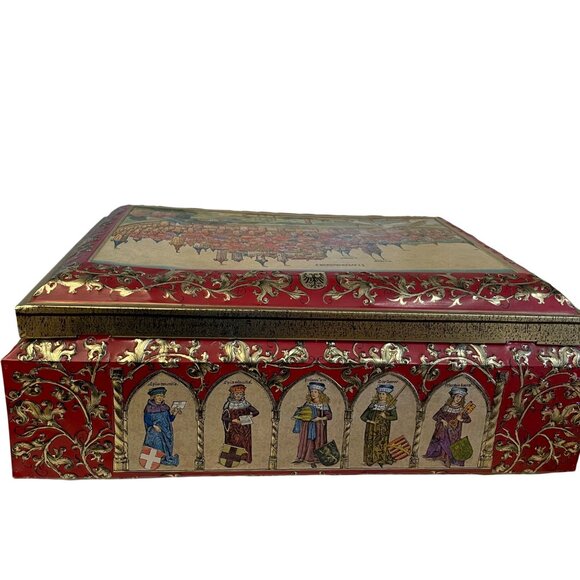 Vintage E. Otto Schmidt Lebkuchen Tin Box 16" x 6" 12" Cookie, Cupcake Holder - Picture 2 of 13